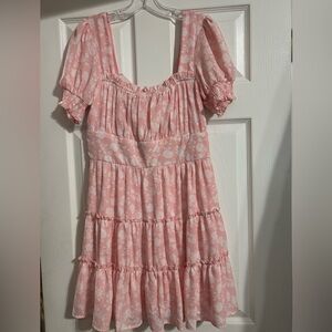 Pink Floral Dress with Puff Sleeves